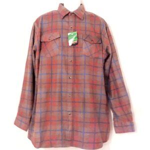 NWT SPARE TIME 100% Cotton Flannel Shirt XL 17-17.5  Vintage Plaid Brown/Rust